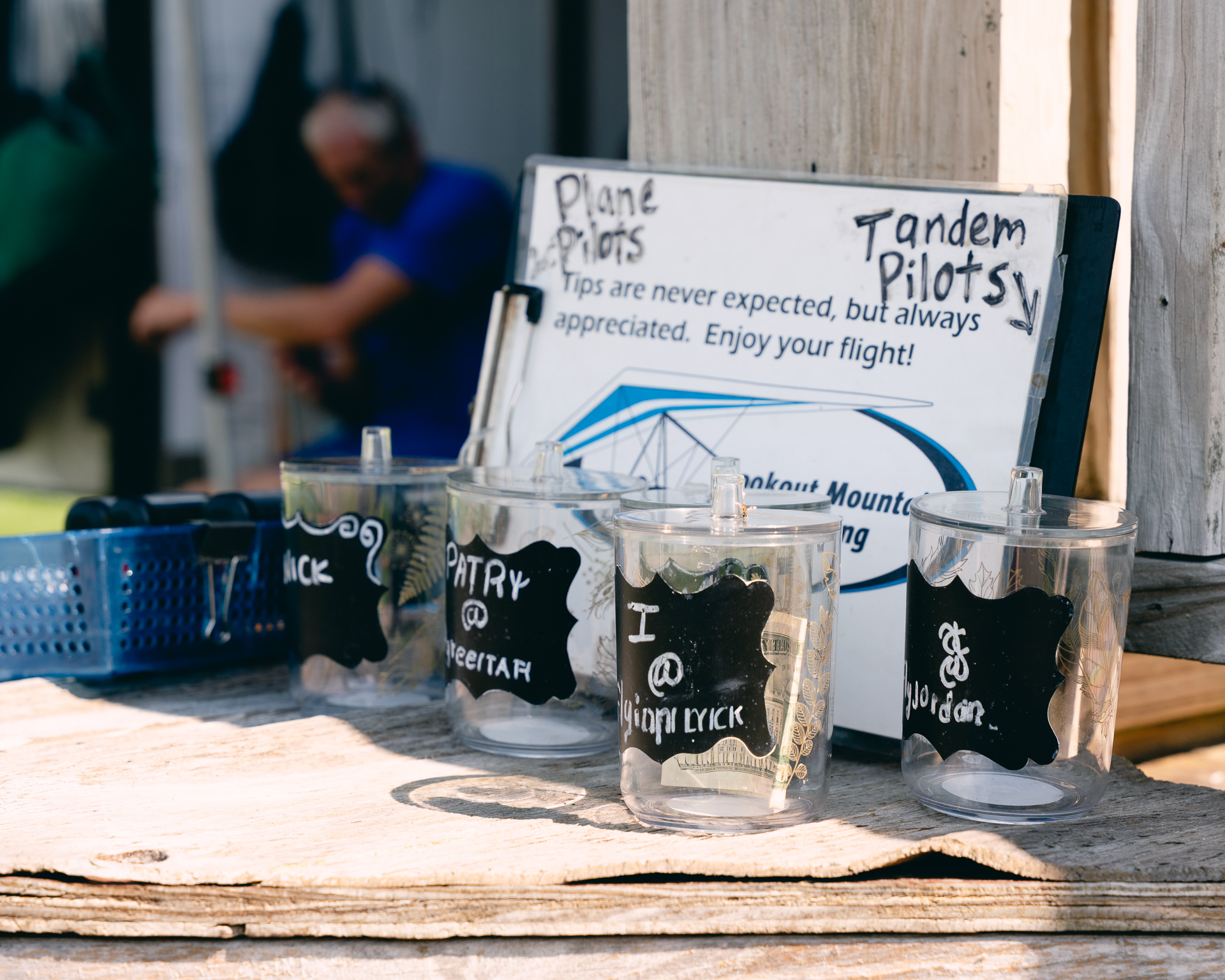 Tip jars at the launch for instructors and tug pilots